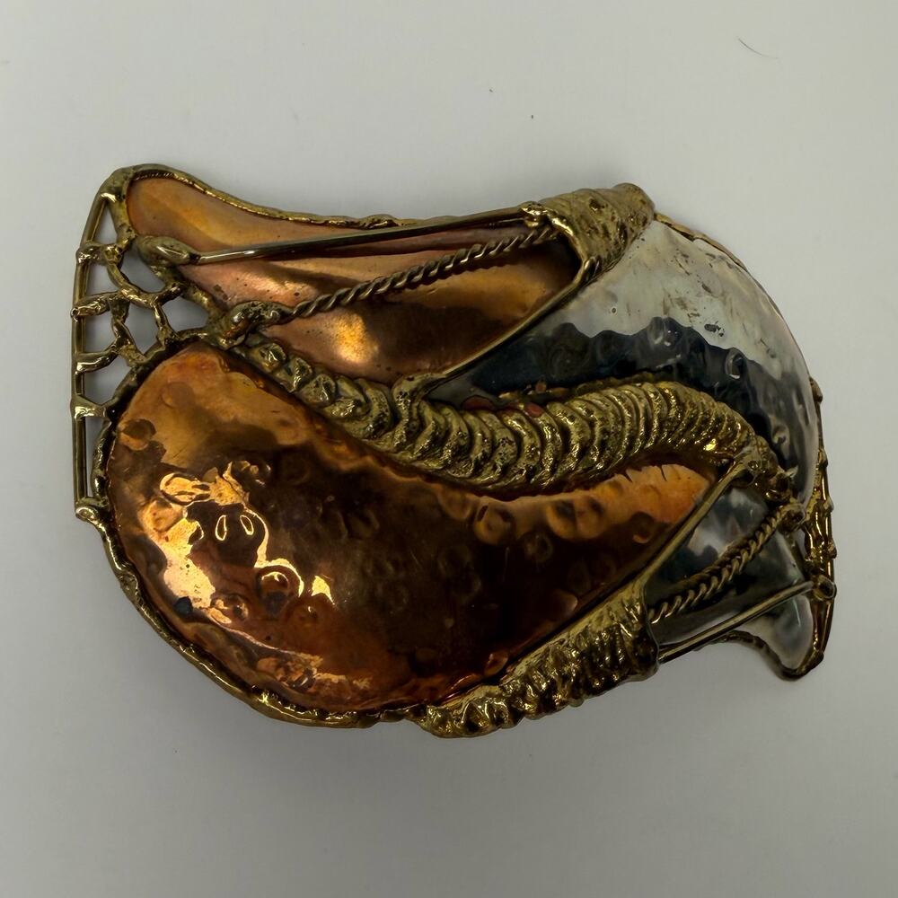 Vintage Brutalist Mixed Metal Belt Buckle Handmade Copper Brass Silver Tone - Picture 6 of 7